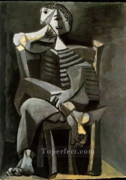 Pablo Picasso Painting - Hombre sentado tejiendo rayas 1939 Pablo Picasso